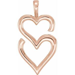 14k Rose Gold Double Heart Pendant, 13 x 25mm
